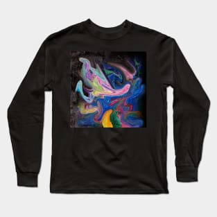 Colorful Abstract Digital Pour from Alcohol Ink Painting Long Sleeve T-Shirt